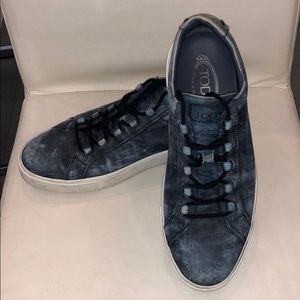 Tod’s Mens Distressed Blue Sneaker